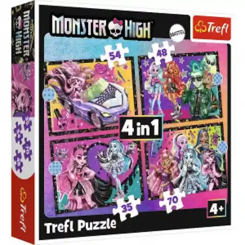 Trefl 34655 Puzzles - 4in1 - An electrifying day at Monster High / Mattel, Monster High