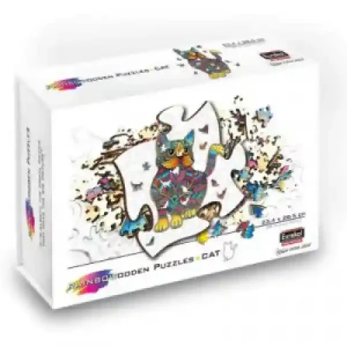 Puzzle din lemn multicolorat - Pisica, 99 piese