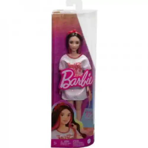 HRH12 Papusa Barbie Fashionista cu par negru ondulat cu rochie Twist n Turn