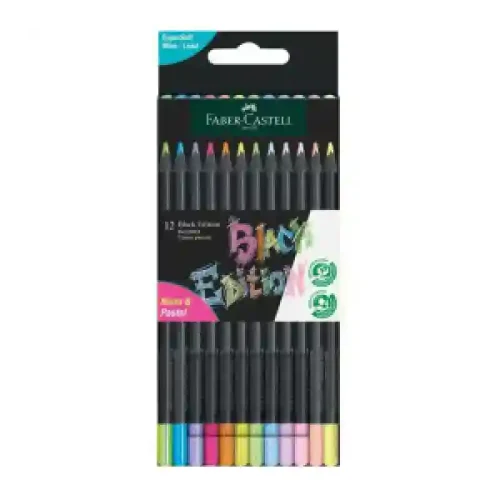 116410 Creioane colorate Faber-Castell Black Edition, Neon + Pastel 12 culori