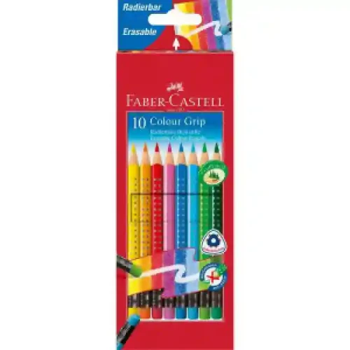 116613 Creioane colorate Faber-Castell Grip 2001, cu radiere 10 culori