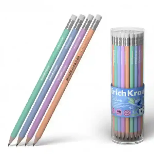 Creion simplu 60704 ErichKrause JOY® Pastel Bloom, round, with eraser, HB (in tube 42 pcs.)