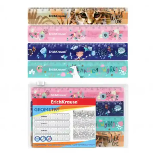 55483 Set rigle 4 pcs ErichKrause, 15cm, assorted, in zip pocket (girl)