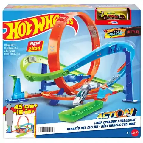 HTK16 Hot Wheels Set de joc “Ciclon cu circuite” cu mecanism de lansare