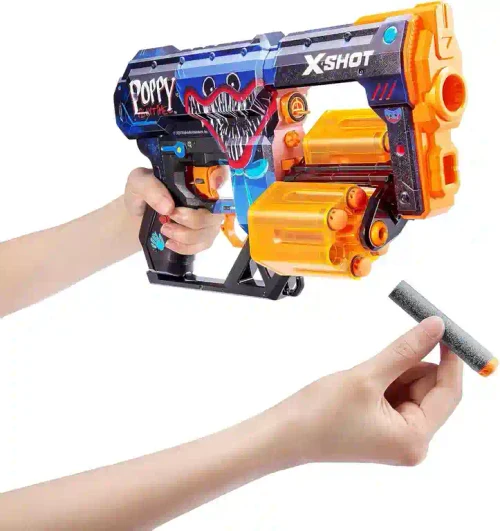 36649 Jucarie Pistol X-Shot Skins Flux, 8 cartuse, Poppy Playtime, S1, Zuru