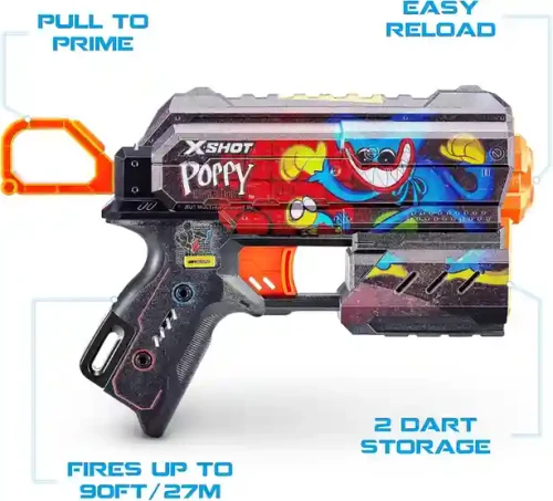36649 Jucarie Pistol X-Shot Skins Flux, 8 cartuse, Poppy Playtime, S1, Zuru