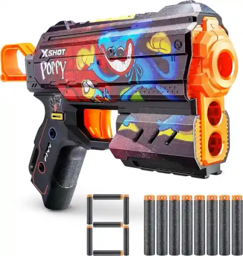36649 Jucarie Pistol X-Shot Skins Flux, 8 cartuse, Poppy Playtime, S1, Zuru