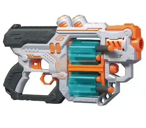 BH704 Blaster de jucarie manual cu gloante din spuma, 18 proiectile, 2 cilindre rotative, Fast Pioneer