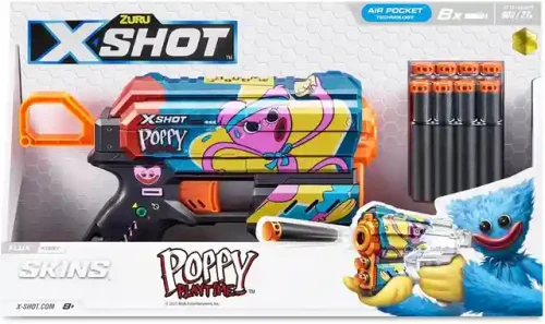 36662 Jucarie Pistol X-Shot Skins Menace, Poppy Playtime, 8 cartuse, S1, Zuru