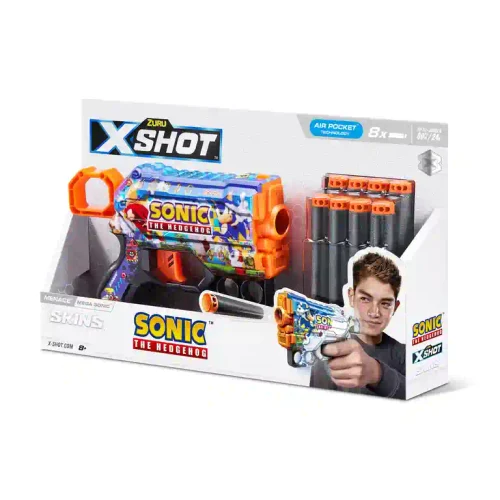 36679 Jucarie Pistol X-Shot Skins Menace, Sonic, 8 cartuse, S1, Zuru